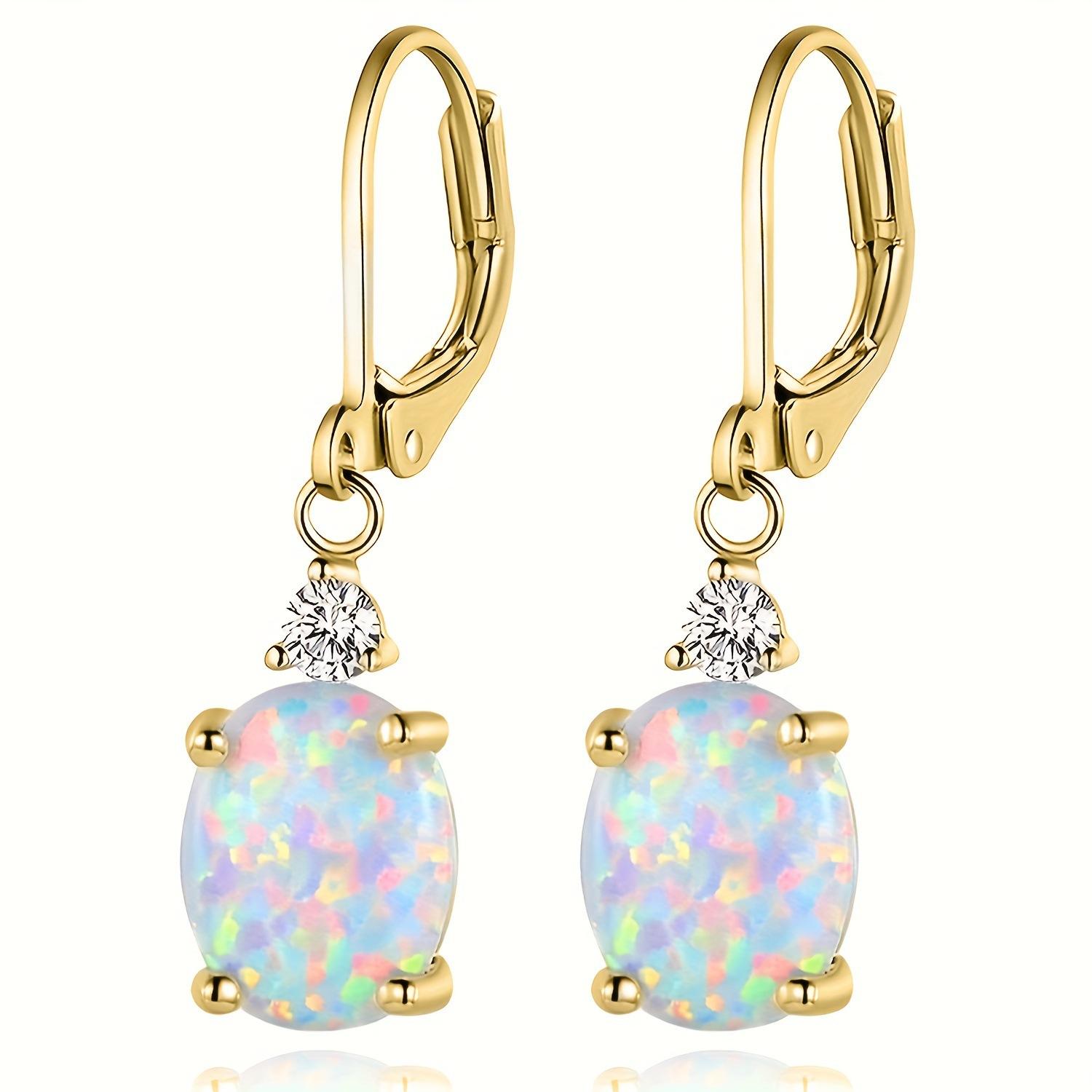 2026 European and American Style, Women s Opal Oval Earrings, Simple Earrings Fashionable and Trendy Exquisite Inlaid Zircon Jewelry Earrings