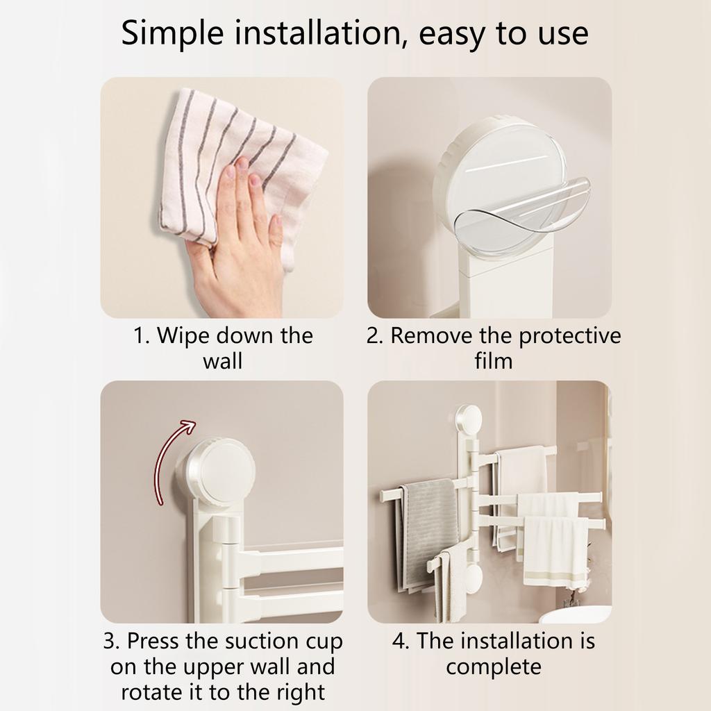 Easy Installion Suction Towel Rack Double Rod Rotates Home Accessory for Renters and Without Damaging to Most Wall