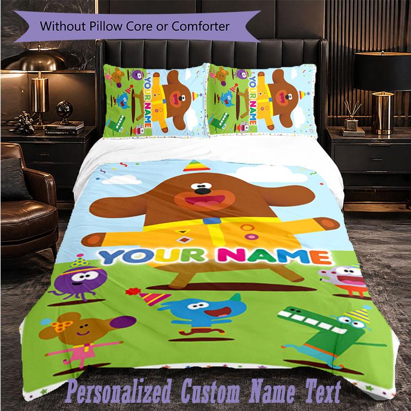 Personalized 3Pcs Bedding SetHey Duggee Custom Text Duvet Cover Pillowcase Set Bedroom Gift