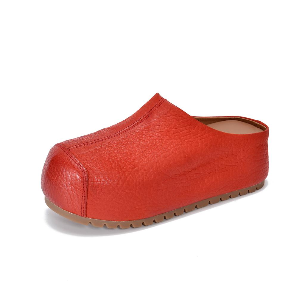 Johnature Genuine Leather Height-increasing Sandals Versatile Thick Soled Round Toe Women's Outdoor Slippers