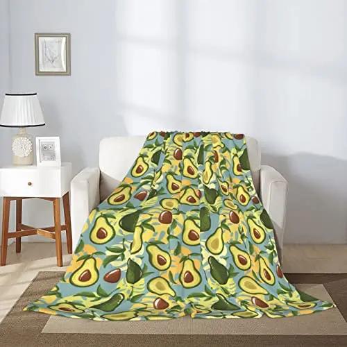 Süße Avocado Lustige Kawaii Fruchtdecke Weiche Leichte Überwurfdecken Gemütliche Flanell Bettüberwürfe für Sofa Couch Reise Zimmer Dekoration