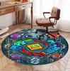 Geometry Dash Pattern Round Rug, Indoor/Outdoor Mat, for Picnic, Gameroom, Bedroom, Office, Living Room, Home Decor Carpet, Birthday Gift