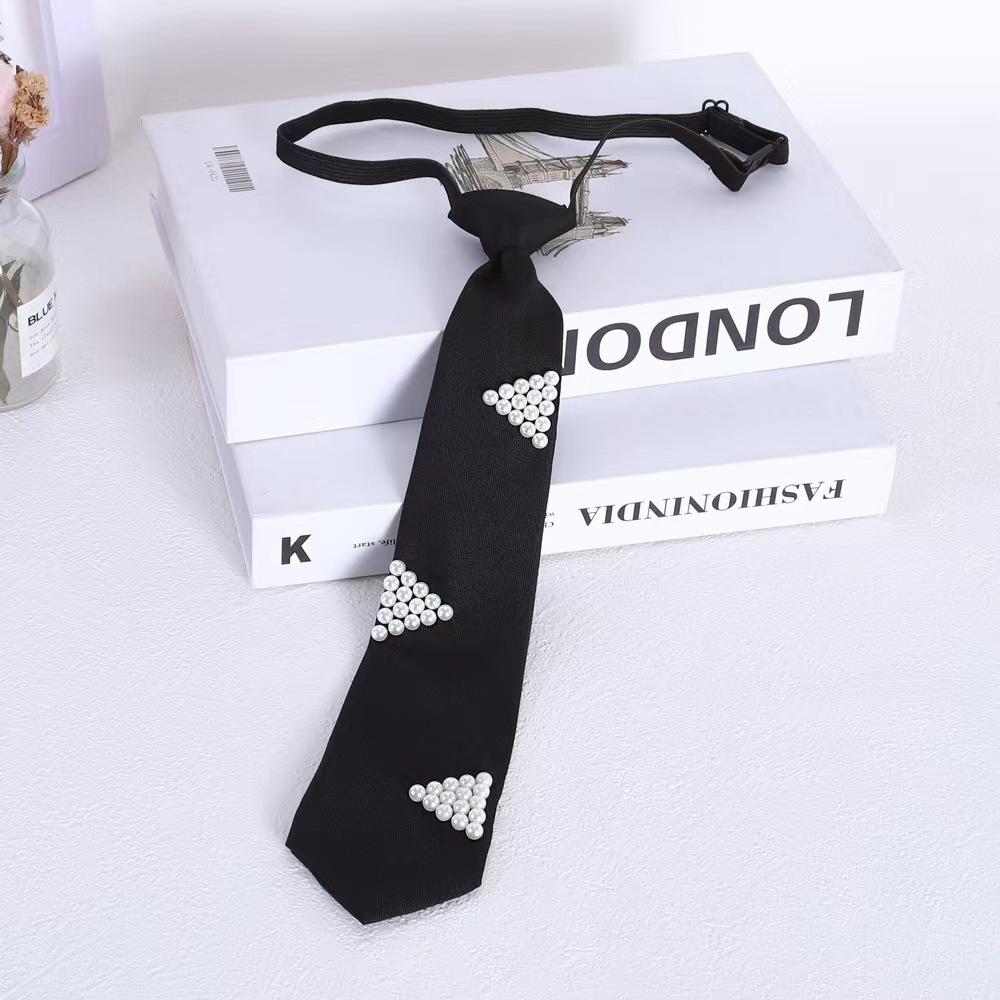 Pearl Tie Blouse with Black Rhinestone Tie No Lazy Ladies Tie