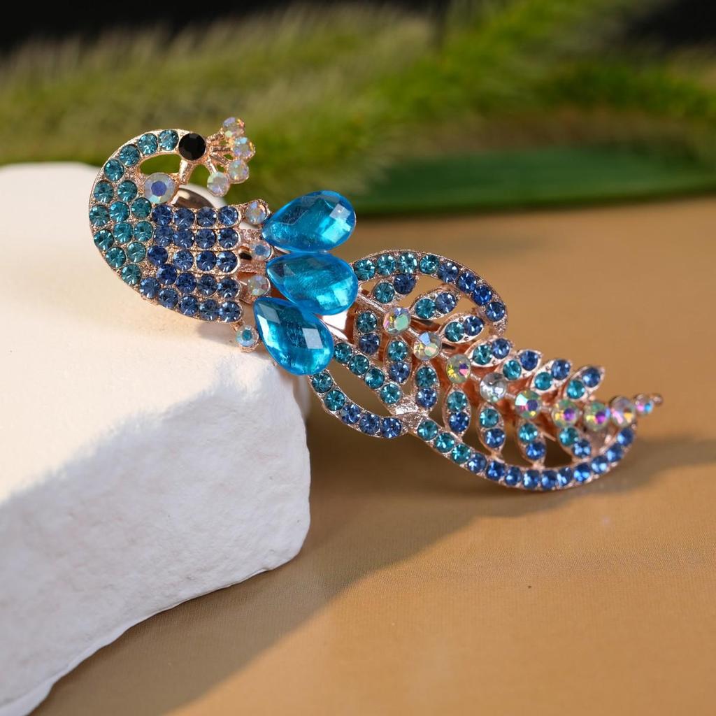 Korean Crystal Peacock Hairpin – Stylish Spring Clip & Hair Accessory