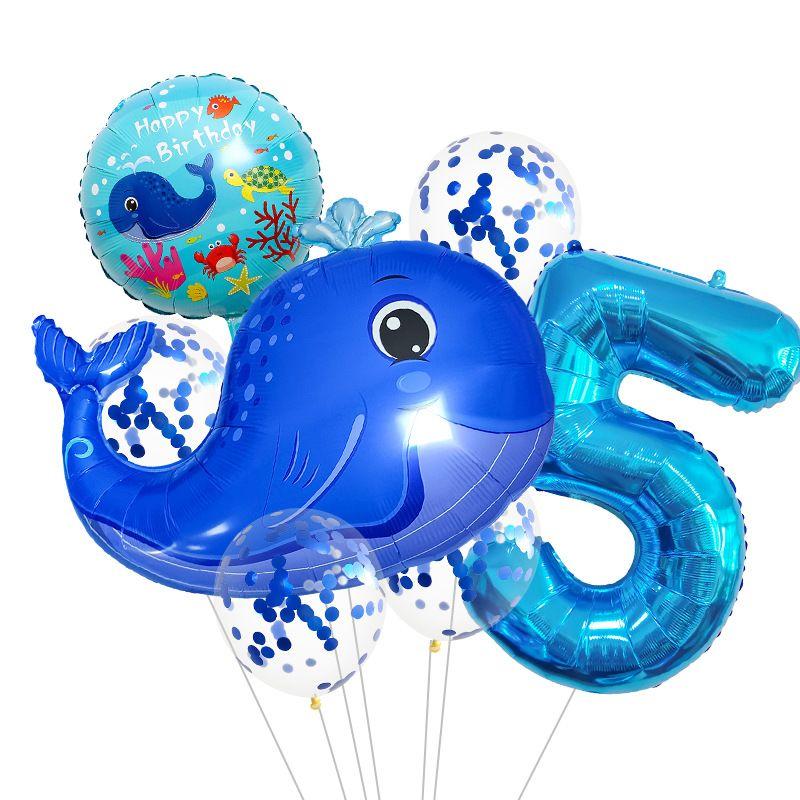 Ocean Theme Balloon Set Kids Birthday Number Balloon Decor