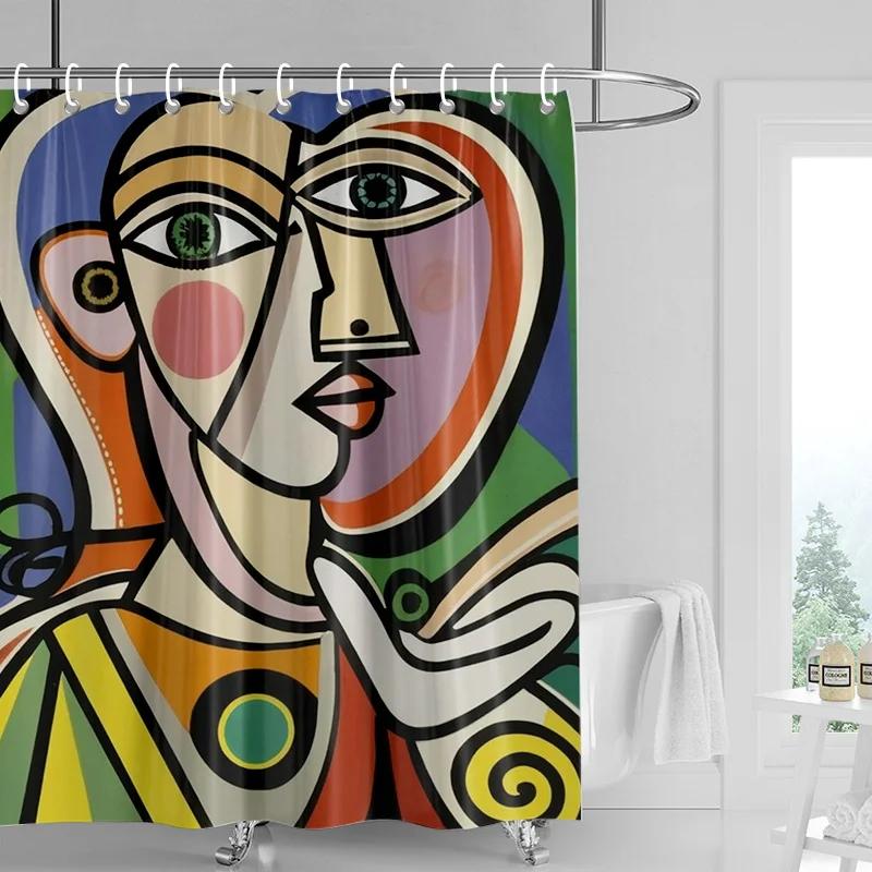 Abstract Cubist Art Bath Curtain - High-Quality Waterproof And Mildew-Proof Bathroom Decor For A Unique Home Statement