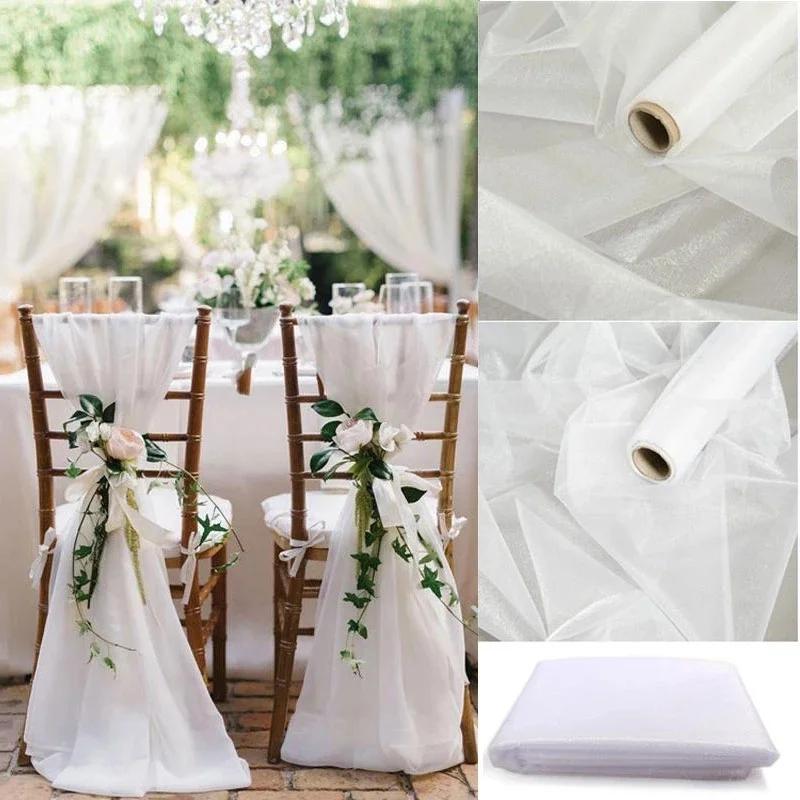 5/10M Organza Roll Fabric Sheer Crystal Tulle Roll Wedding Birthday Party Backdrop Decoration DIY Yarn Chair Sashes Baby Shower