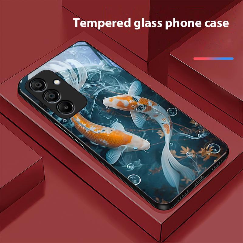 Chinese Wind Fish For Samsung Galaxy A15 5G 54 4G 51 50 24 35 90 71 12 51 53 52S 80 22 34 Black Tempered Glass Phone Case