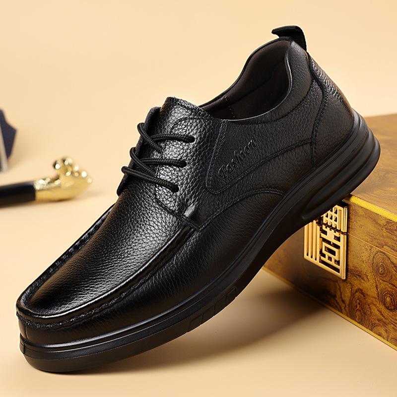 New Designer Lace-up Anti-slip Loafers for Men Solid Color Spring Autumn Leather Shoes Male Fashion Casual Dad Shoes Man