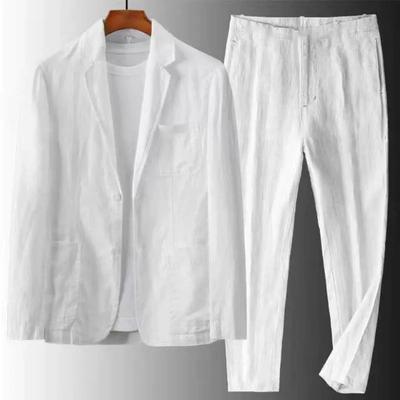 Men's Jackets and Pants Men's Linen 2-piece Suit Spring and Summer Thin Fashion Casual Suit Suit Men's Spring and Summer Thin Section