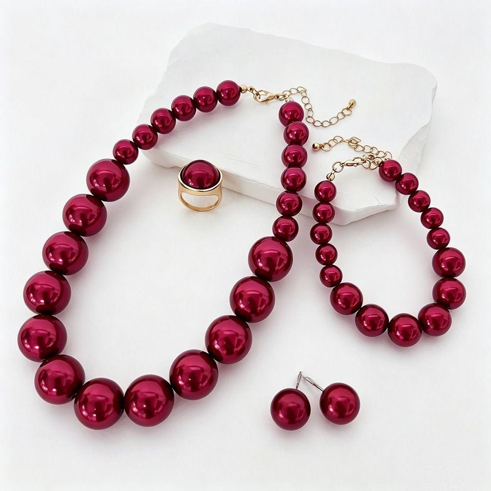 Light Luxury Necklace Bracelet Earring Ring Sets Vintage Style French Pearl Necklace Holiday Gifts