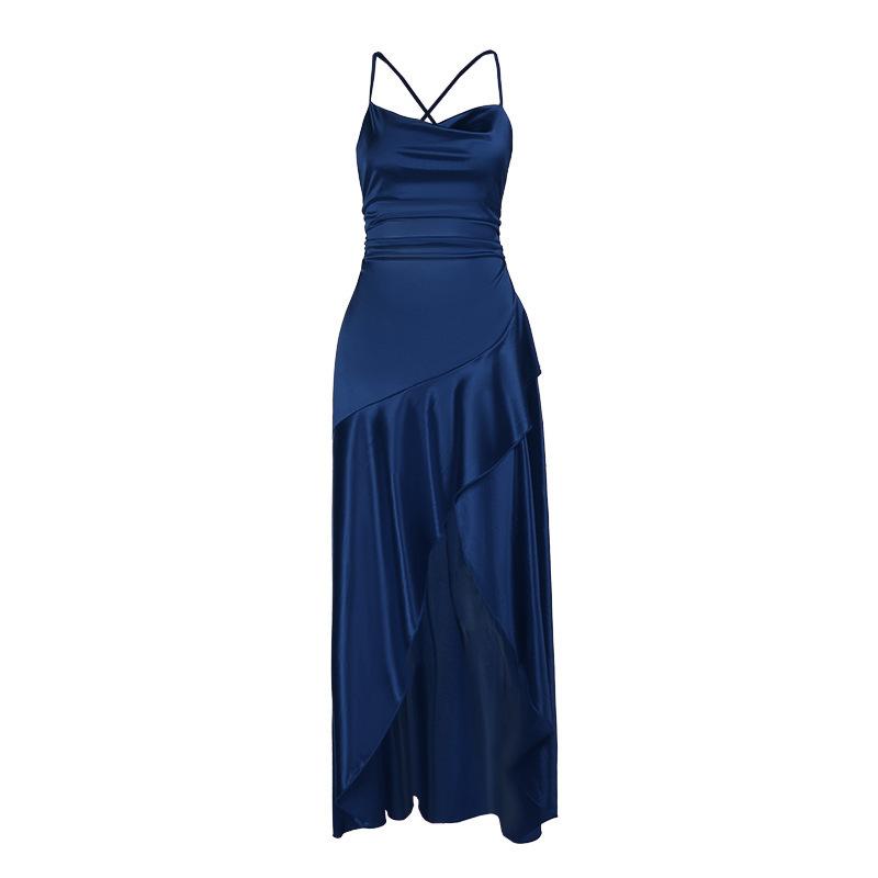 2026 French Long Dress Slim-fitting Waist Skirt Polka-dot Slim-fitting Pleated Skirt Pendulum Suspender Dress