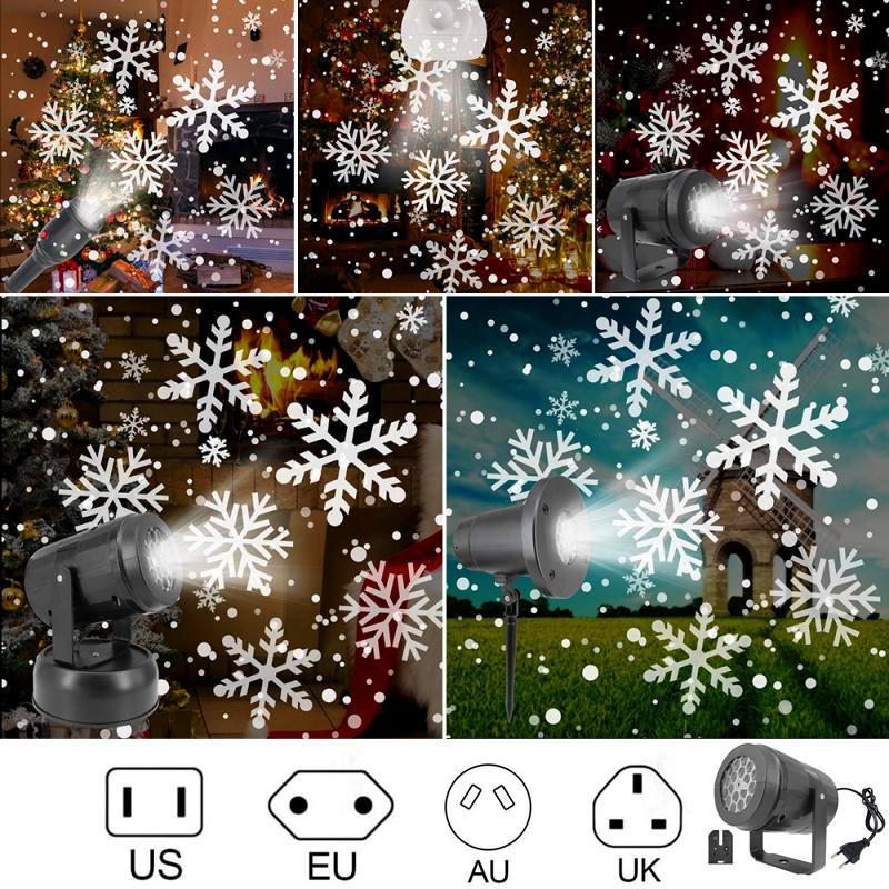 Rotating LED Snowflake Projector, White Blizzard Pattern Light, Halloween Laser Stage Light