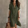 Loose Fit Button Down Shirt Dress Short Sleeve Casual Collar Design Lightweight Fabric Knee Length