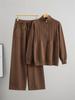 Women's Autumn/Winter Fashionable Knit Set: Half-Zip Sweater & Wide-Leg Pants