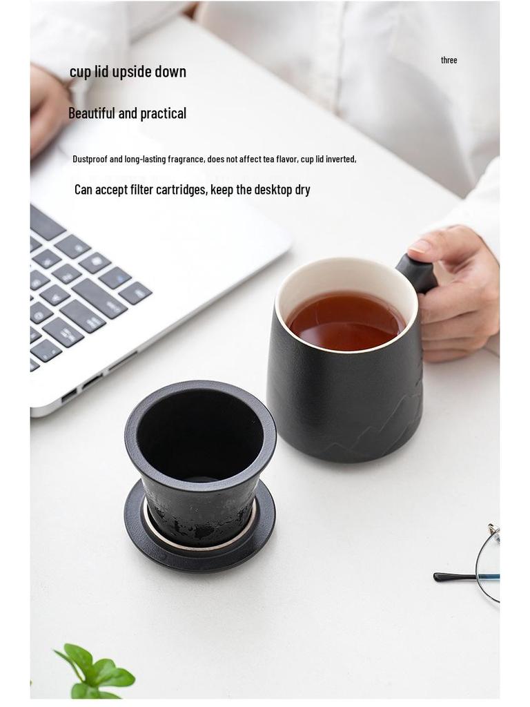 Ceramic Tea Brewing Cup: Coarse Pottery Personal Mug with Engraving - Perfect for Office or Souvenir Gift