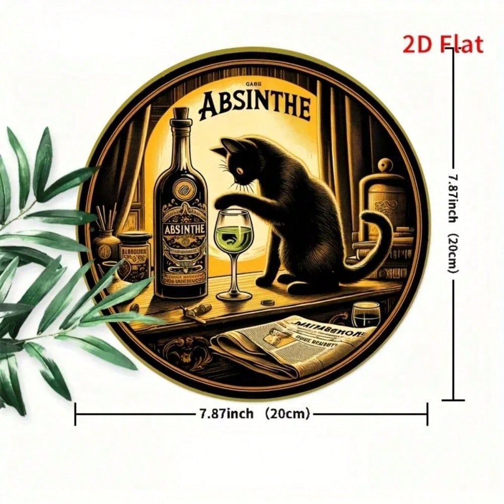

Vintage Metal Sign Cute Cat Absinthe Poster Tin Sign Wall Art Bar Pub Cafe Home Decor Retro Kitchen Bedroom Living Room Plaque Gift 1pc 20x20