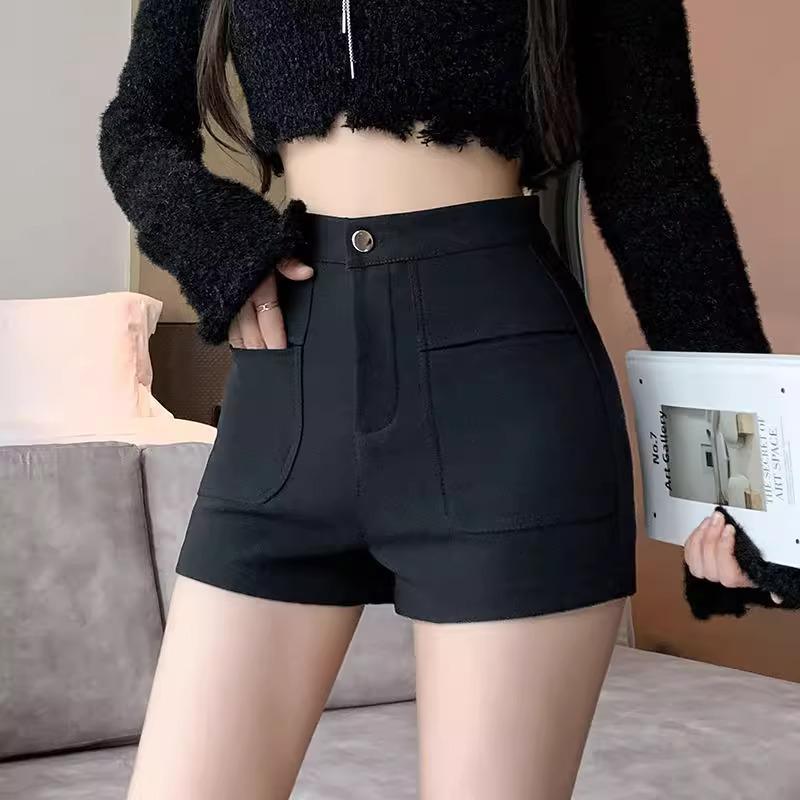 Women's High-Waist Black Suit Shorts, New for Autumn/Winter 2023 - Sexy Wide-Leg Boot Pants