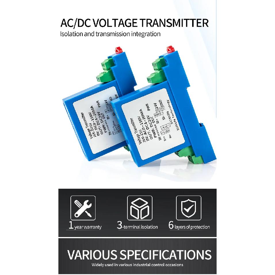 DC/AC Voltage Transmitter 500V 1000V 4-20mA 0-10V Voltage Transducer RS485 AC Hall Voltage Sensor