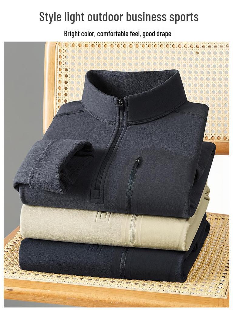 Men's Autumn/Winter Stand-Up Collar Fleece Sweatshirt: Warm Half-Zip, Long-Sleeve, Fashionable & Versatile for Outdoor Sports.