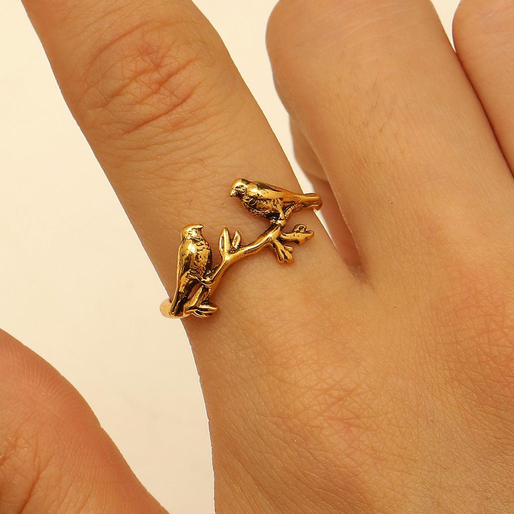 Hummingbird & Flower Open Ring Collection, Gold/Silver Tone Adjustable Gemstone Bird Rings for Women
