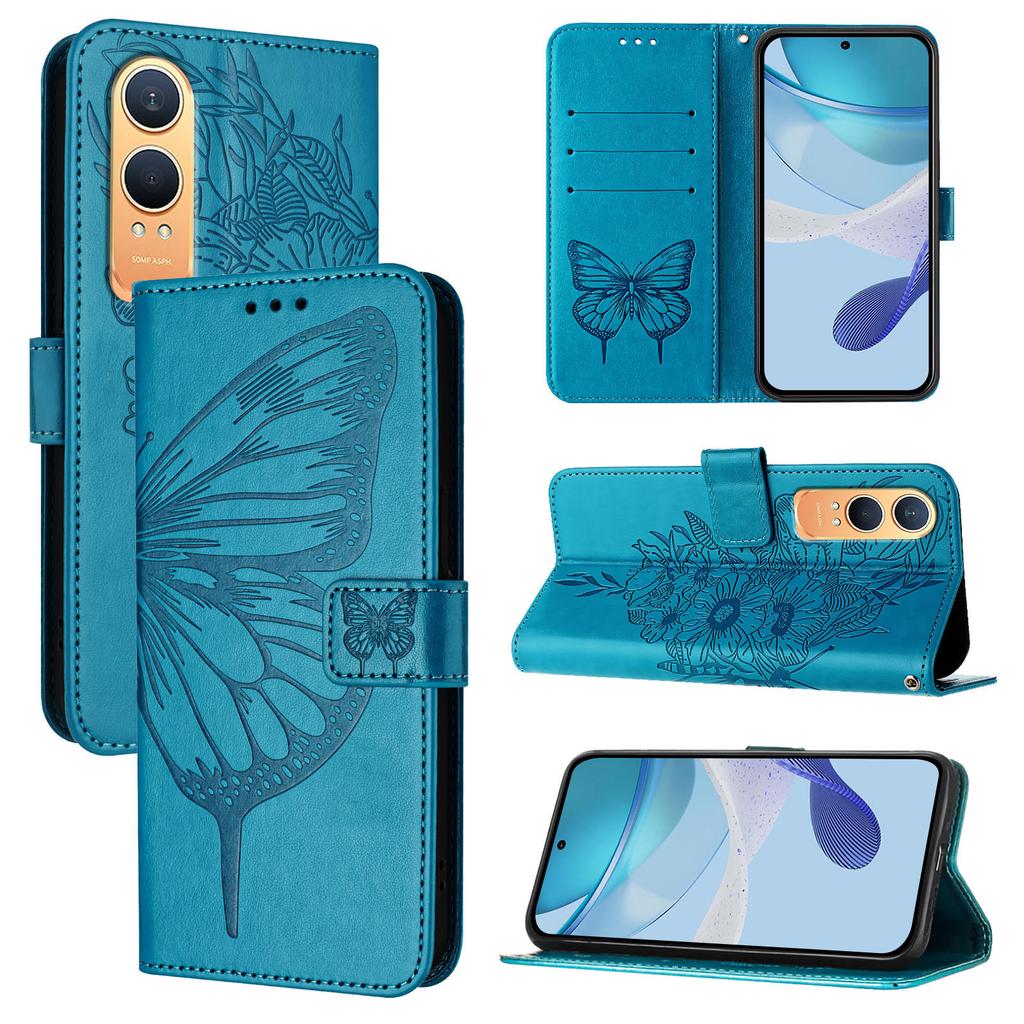 For OnePlus Nord CE4 Lite 5G Wallet Case with Wrist Strap Butterfly Imprint Leather Phone Cover