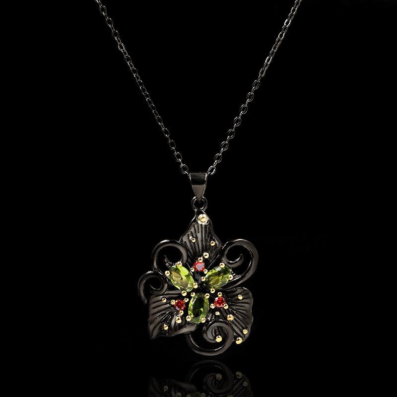 Halskette Geometrisch Vielseitig Halskette Wind Temperament Doppelte Halskette Blume Retro Damen-Kette Artikel Kupfer