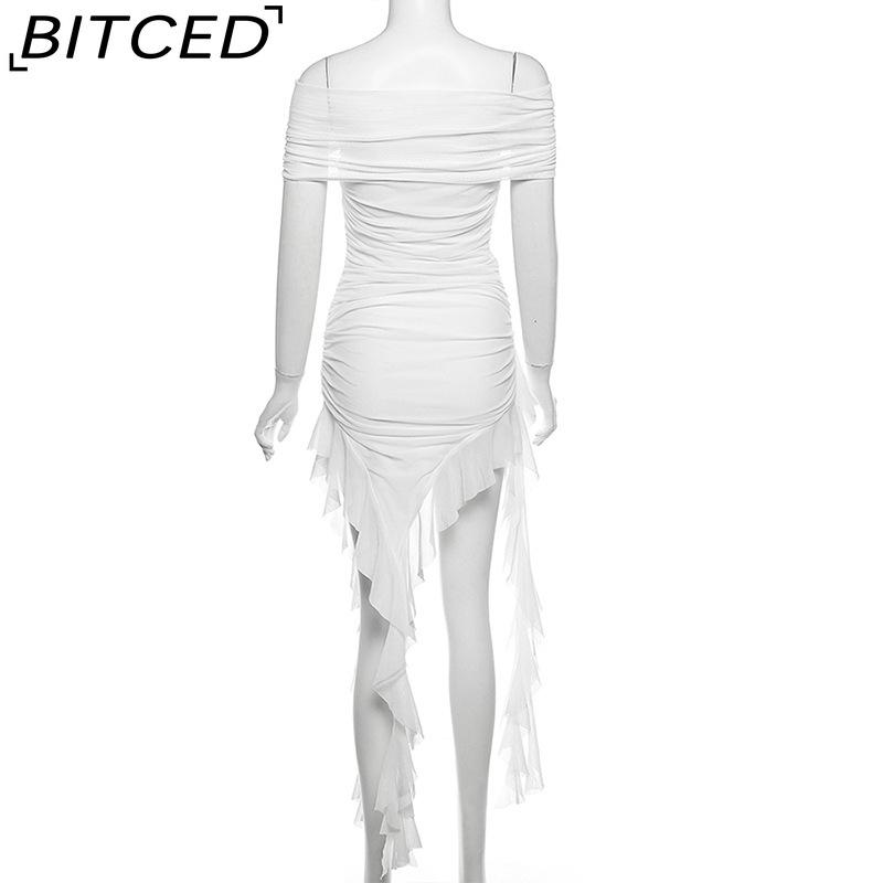 BITCED Spring Women's Solid-Color Slim-Fit High-Waisted Fashion Off-the-Shoulder Strapless Dress