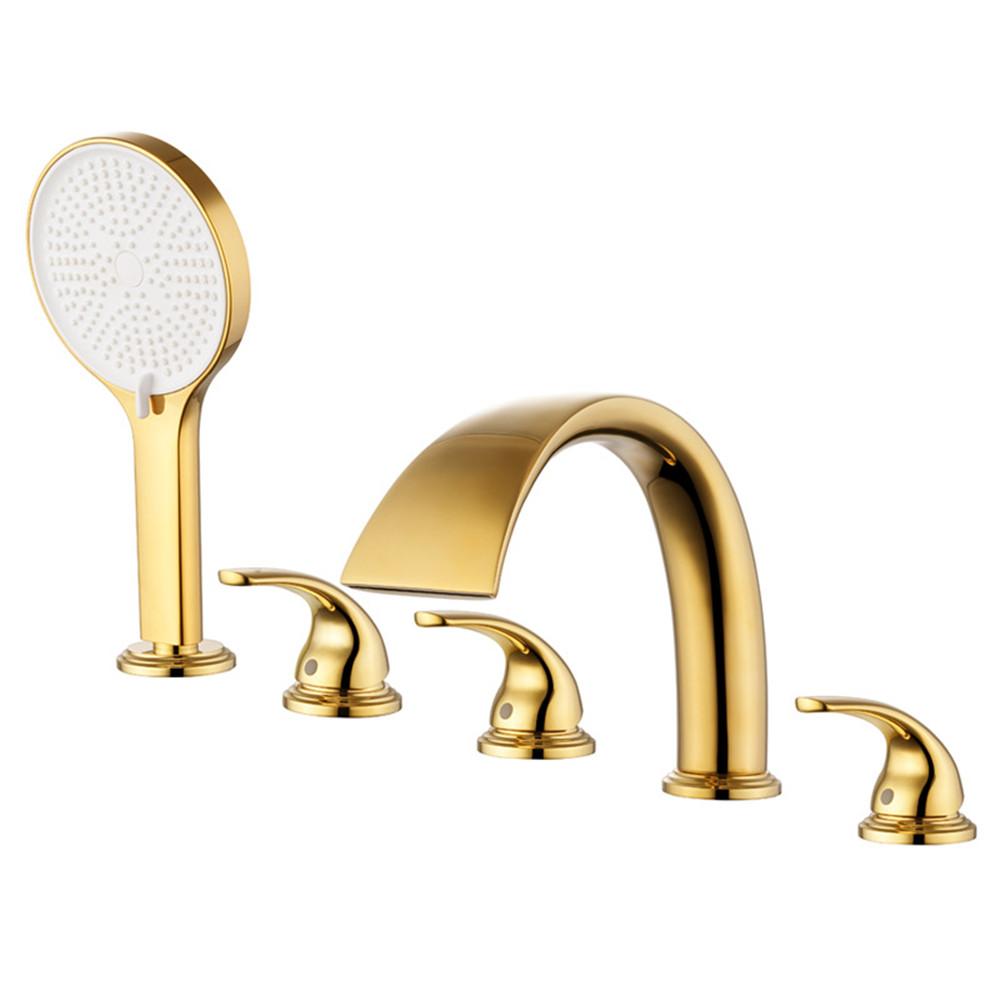 Rose Gold Bathtub Faucet Set Widespread Tub Sink Mixer Tap Brass Brushed Gold Bathroom Bath Shower Faucet with Hand shower Head