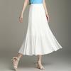 Sommer Chiffon Halbkörperrock Weiß Damen Mittelgroß bis Lang Hohe Taille Großer Einfarbiger A-Linienrock Slim Fit Großer Rock