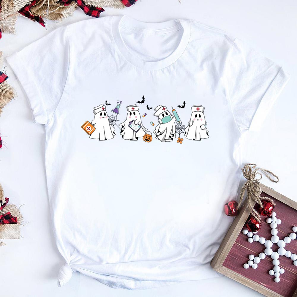 Halloween Nurse Shirt Boo Boo Crew Cute Ghost Nurse Graphic Tee Retro 90s Y2k Nursing Student Tshirt Funny Spooky Halloween Tops S