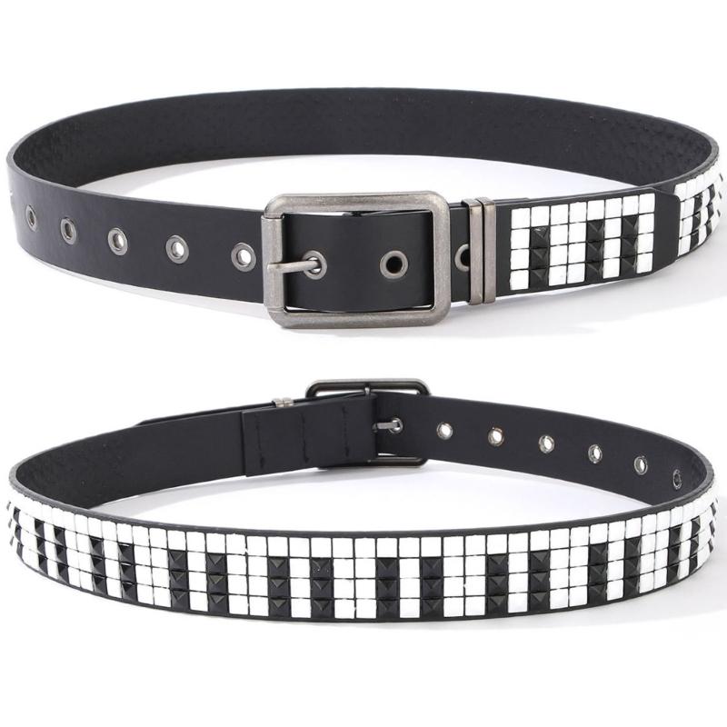 PU Leather Waist Belt Girdle With Piano Rivets Decor And Hollow Electroplating For Daily Commute Summer Style