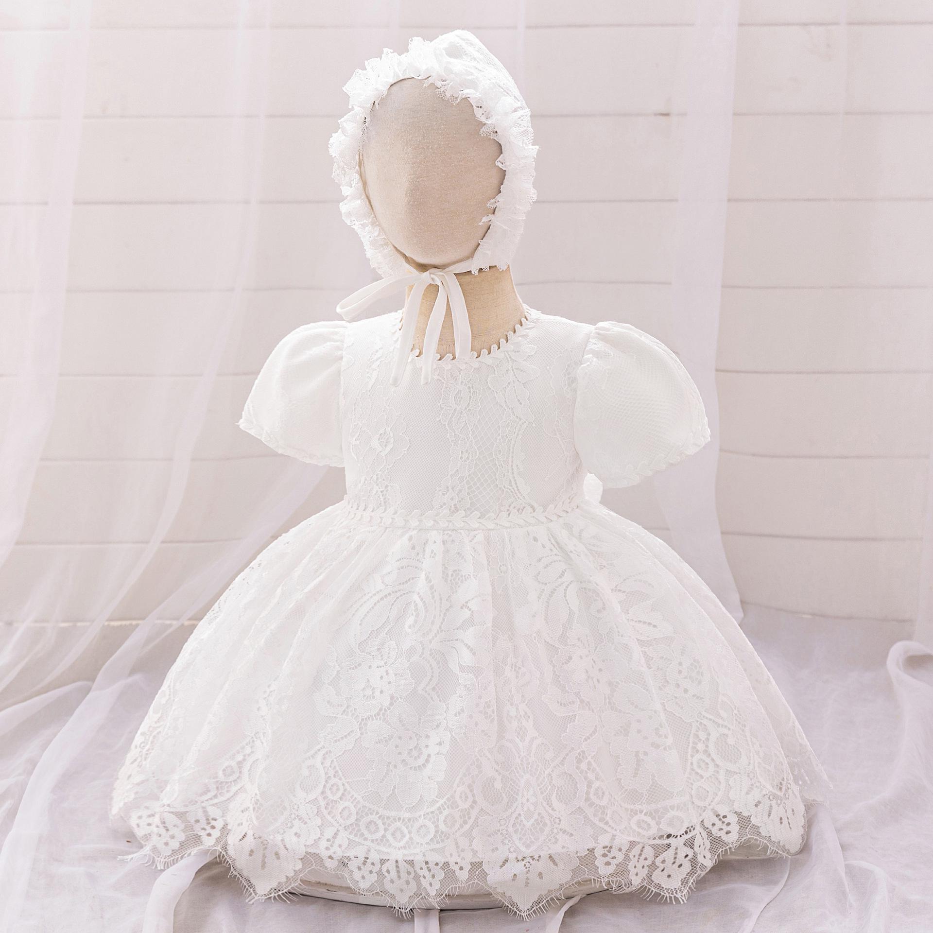 

European & American Baby Christening Gown: Mesh Flower Applique Princess Dress for Infant s First Birthday or Children s Party 12-18 Months