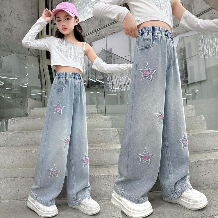 Girls' Pentagram Jeans Autumn Clothing Children's Korean Straight Leg Pants Spring and Autumn Pants