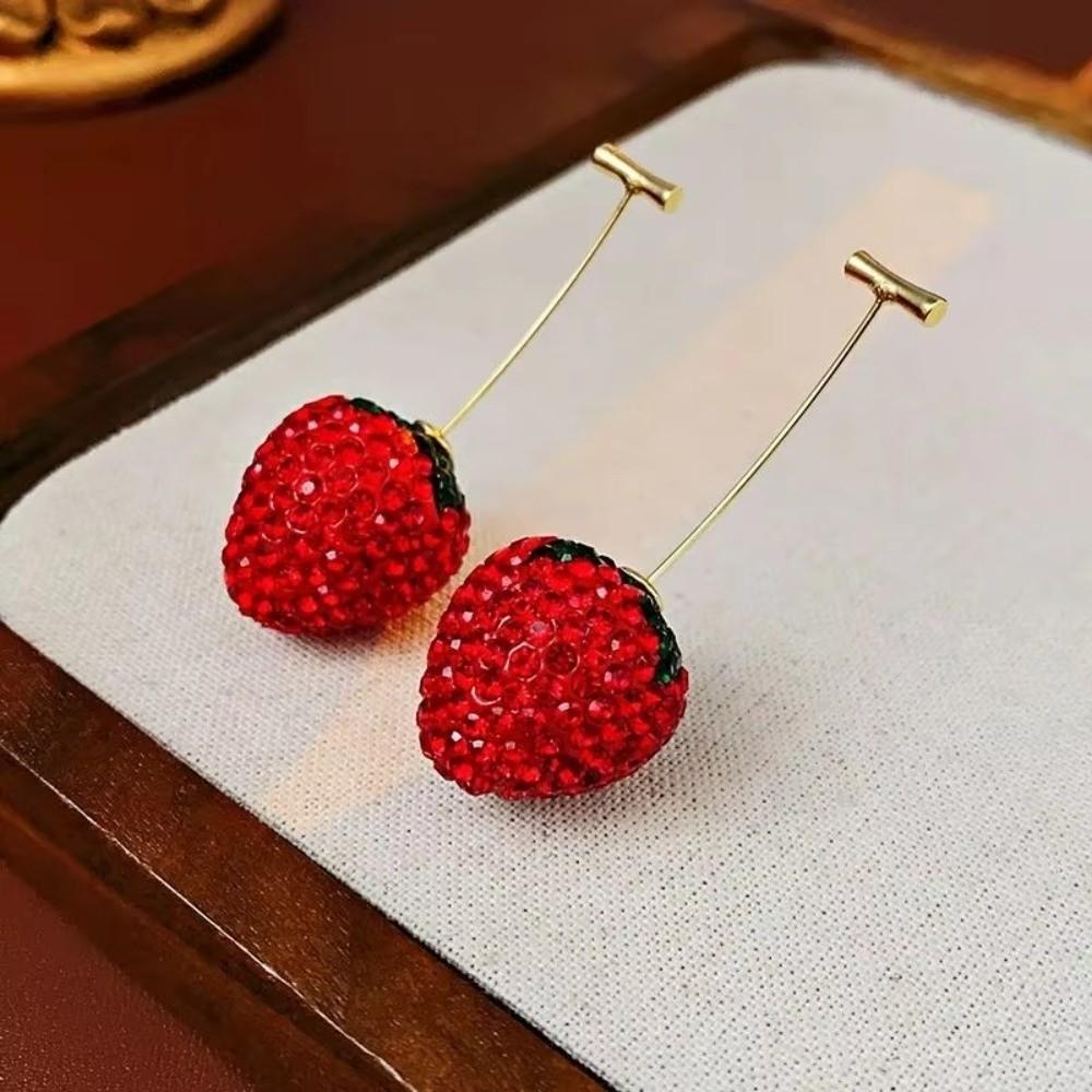 1Pair Shiny Stud Earrings Set Rhinestone Fruit Pendant Earrings Party Decoration