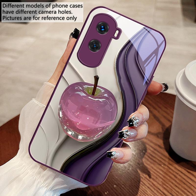 Transparent colored apple For Honor 200 90 8X 9X Pro Lite P50 P40 Nova 10 11i P60 Magic4 6 Mate 20 50 Tempered Glass Phone Case