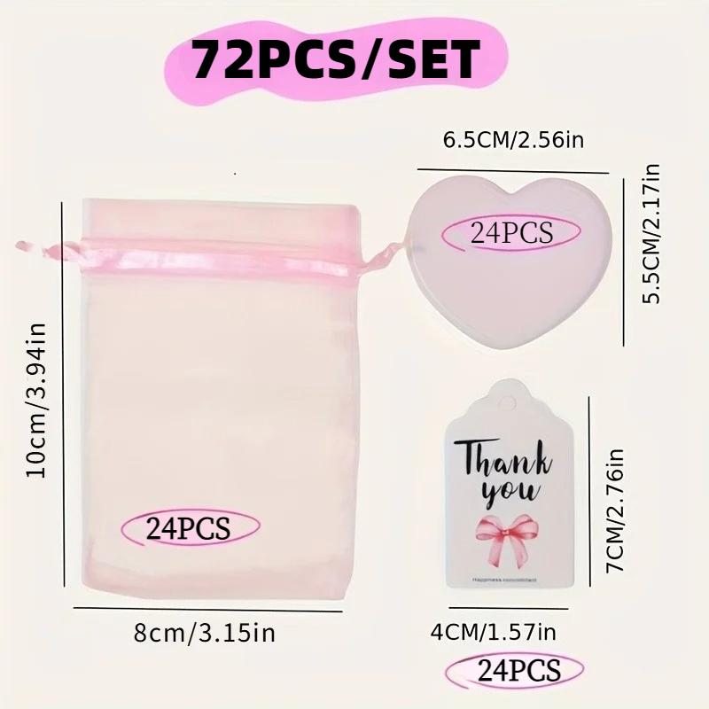 36pcs Gift Set Pink Heart-Shaped Makeup Mirror Pink Gauze Bag with Thank You Card Mini Portable Cute Mirror Wedding Party Favors