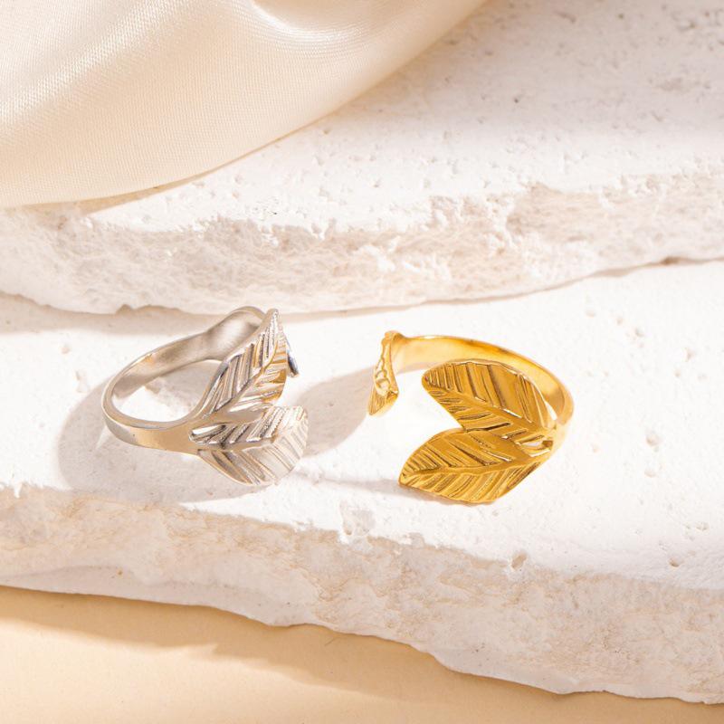 Retro Titanium Steel Irregular Leaf Butterfly Open Ring for Women