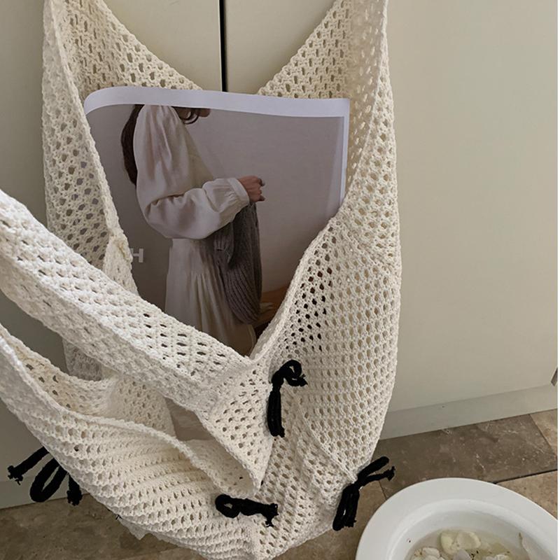 Women Crochet Tote Candy Bag Fashion Knitted Large Capacity Woven Shoulder Bags Solid Color Simple Shopping Bag for Summer Beach CLE