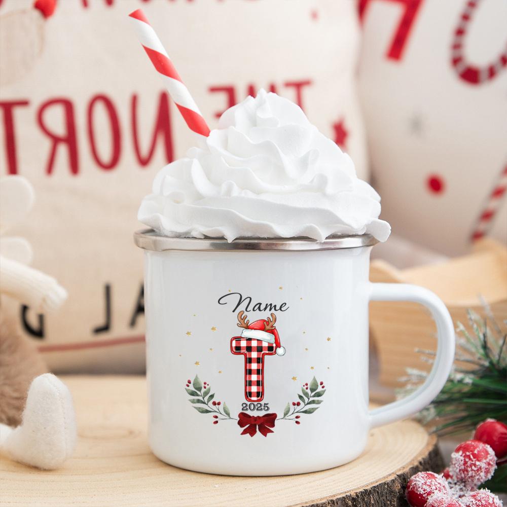 Personalisierte Weihnachtsbuchstaben mit Namen Tasse Heiße Schokolade Schokoladenbecher Getränke Saftbecher Weihnachtsdeko Emaille-Tassen Weihnachten Gi