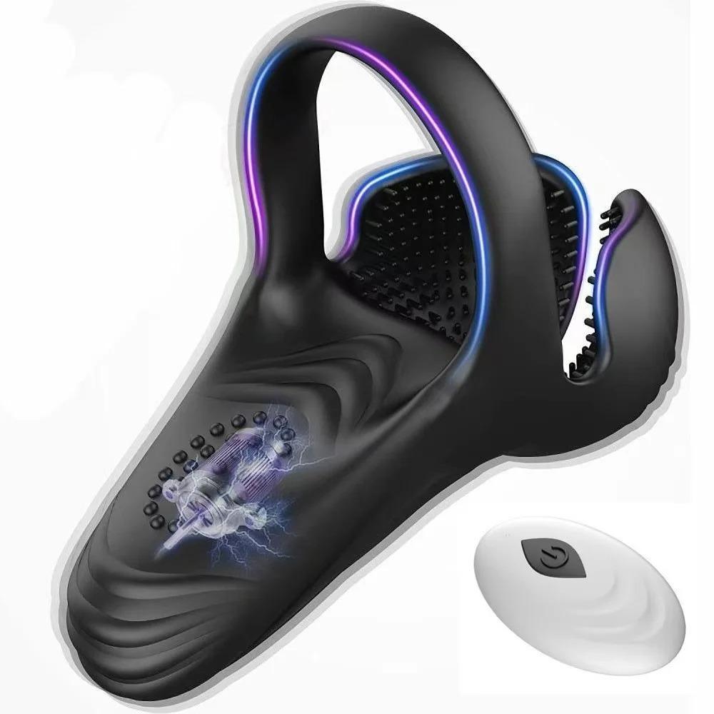 Remote Control Cock Ring for Men Penis Vibrator Male Ejaculation Delay Testicles Perineum Stimulator Massage Sex Toy for Couples