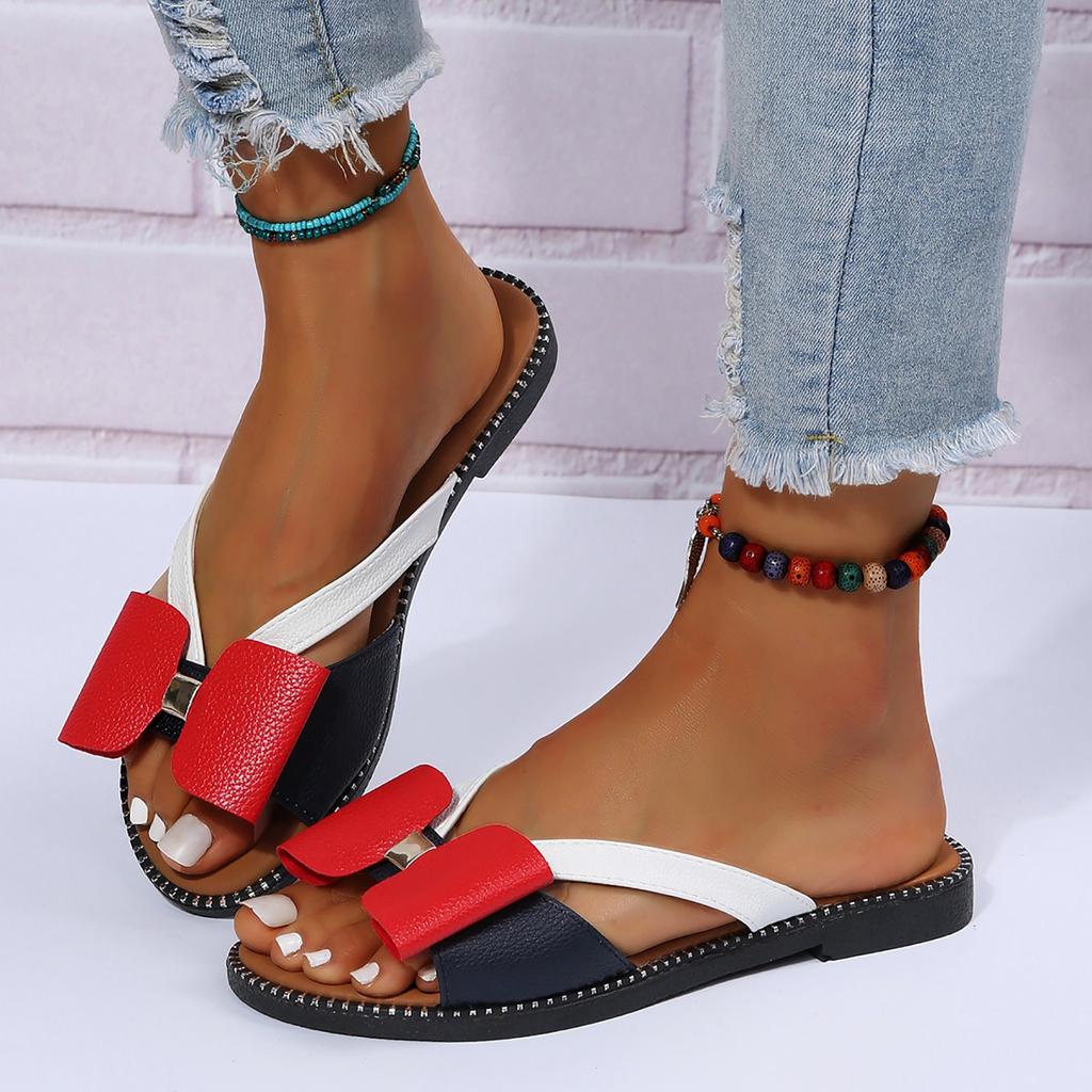 Summer Open Toe Slippers With Bow Dressy Fashion Indoor Outdoor Slippers Casual Comfy Summer Beach Shoes