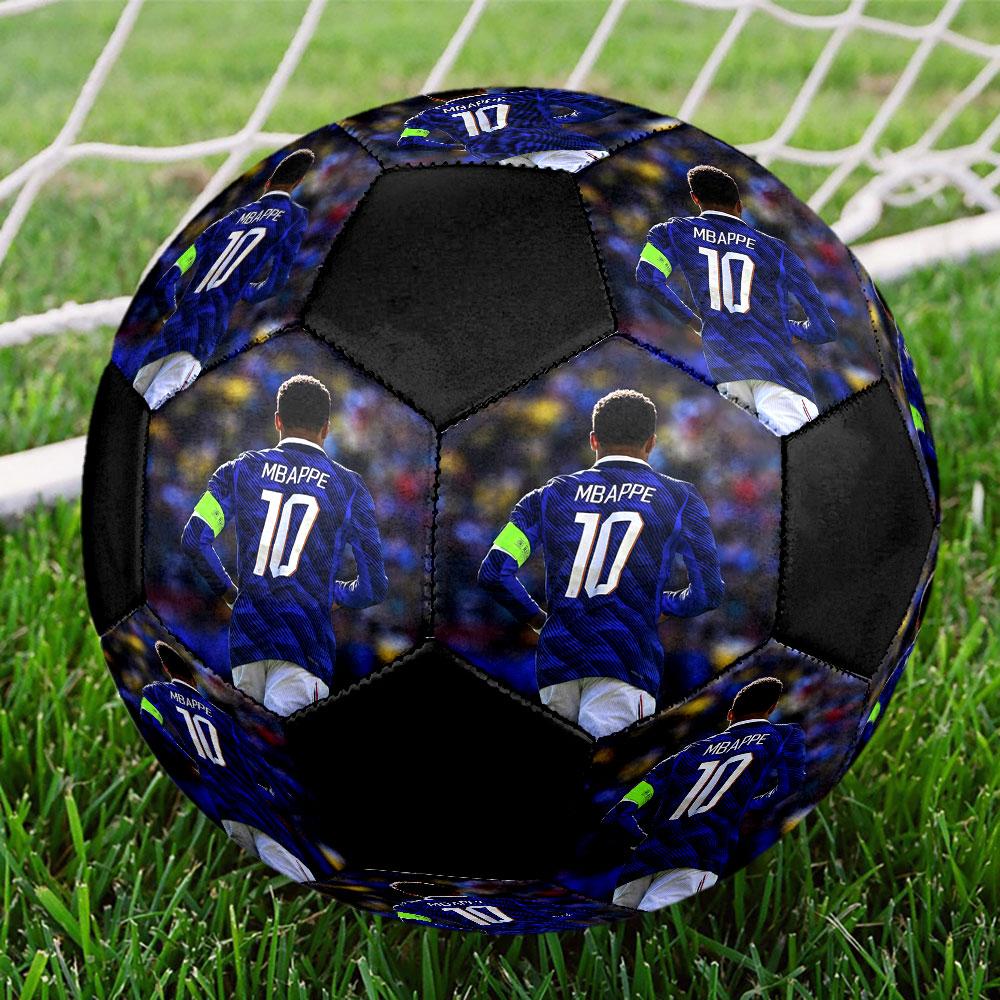 Mbappe10 Size 5 Soccer Ball, Machine-Stitched PVC, Durable & High Bounce, All Ages Fit, Fan Merchandise, Matches & Outdoor Use.