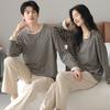 2025 New Couple's Pure Cotton Striped Pajama Set - Long Sleeve for Spring and Autumn