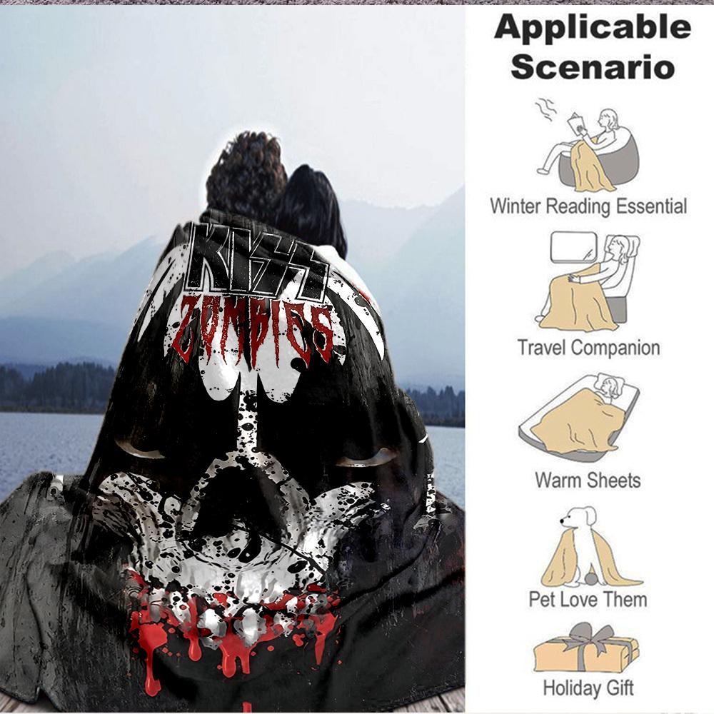 1 Stück Kiss Zombies, Horror-Decke Weiche Ganzjahres-Kuscheldecke mit lebendigem Design, Perfekt für Zuhause, Reisen und Geschenke, Ideal für Nickerchen und Camping