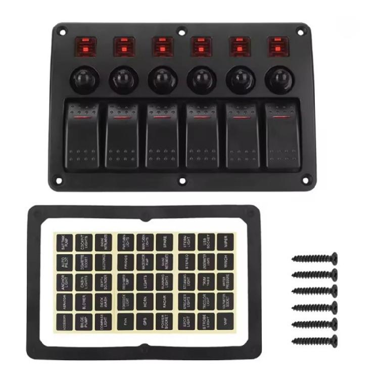 6 Gang Toggle Switches Aluminum Rocker Switches Panel for Car Marine Truck On Off Switches Panel with LED Indicator красный