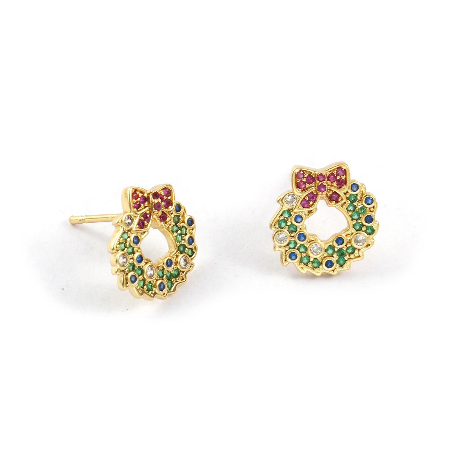 

1 Pair Sweet & Cute Exquisite 18K Gold Plated Brass & Cubic Zirconia Christmas Santa Claus Ear Post Stud Earrings For Women Gift