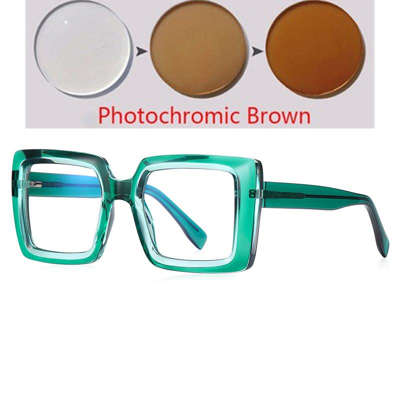 Transparent Green Frame Square Optical Glasses With Prescription Fashion Oversized Diopter Glasses For Women -0.5 -0.75 To -4.0