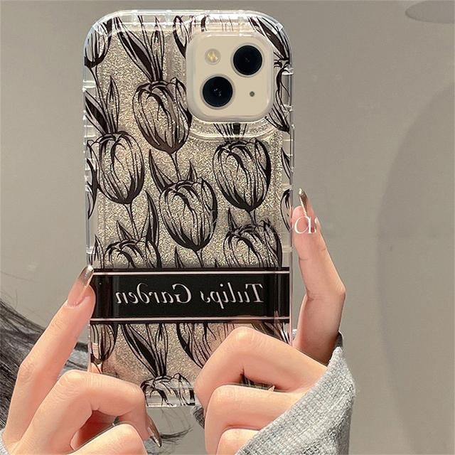 

Корейский милый блестящий чехол для телефона с рисунком тюльпана для Iphone 14 13 12 11 Pro Max, стильный блестящий защитный мягкий чехол с цветочным принтом, принципиально For iPhone 13