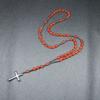 Carnelian Rosary Necklace – Stainless Steel Cross Pendant, Passion Protection Gift for Men Women